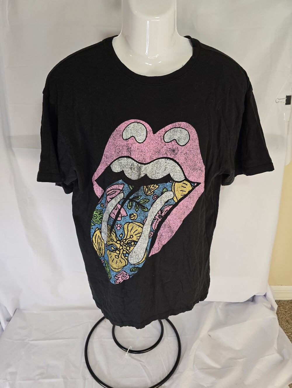 The Rolling Stones Floral Tongue Graphic T-Shirt Small/Medium Black